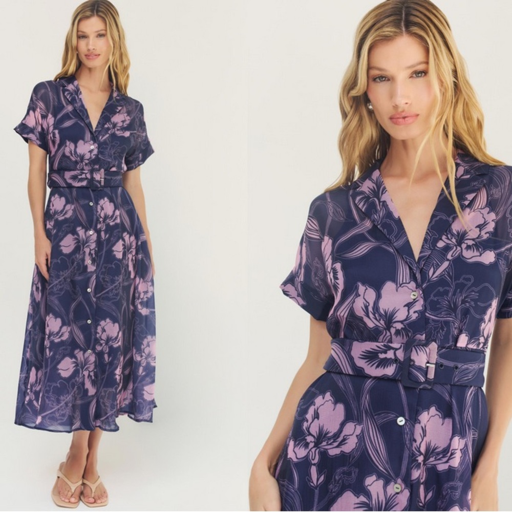 NWT  Hutch Laramie Dress in Navy/Pink Organic Vining Orchids Organza in  Small
